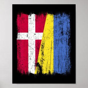 Denmark Ukraine Half Flag Danish Ukrainian Heritag Poster