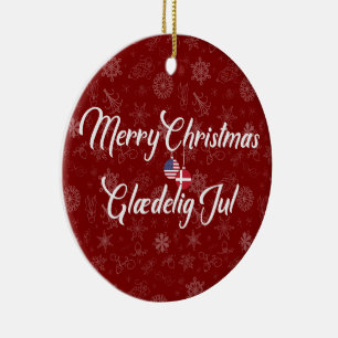 Denmark USA Bilingual Merry Christmas Ceramic Tree Decoration