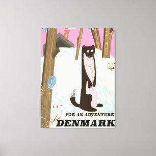 Denmark vintage cartoon landscape travel poster canvas print