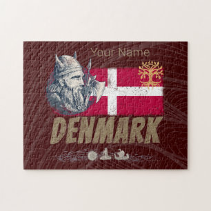 Denmark vintage flag viking and ship souvenir jigsaw puzzle