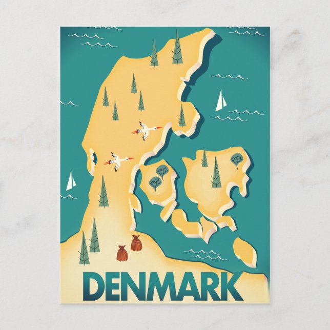 Denmark Vintage style map travel poster Postcard (Front)