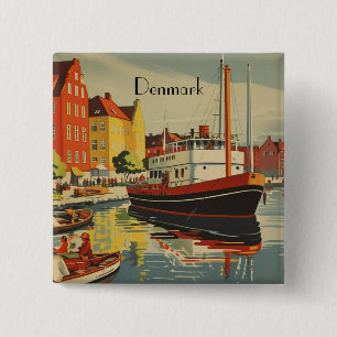 Denmark Vintage Travel Poster customisable 15 Cm Square Badge