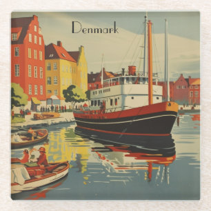 Denmark Vintage Travel Poster customisable Glass Coaster