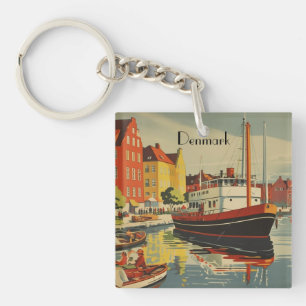 Denmark Vintage Travel Poster customisable Key Ring