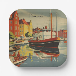Denmark Vintage Travel Poster customisable Paper Plate