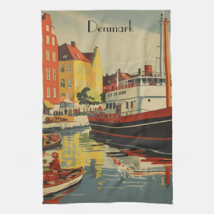 Denmark Vintage Travel Poster customisable Tea Towel