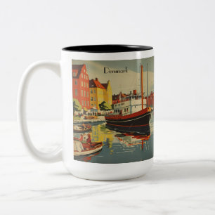 Denmark Vintage Travel Poster customisable Two-Tone Coffee Mug