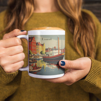 Denmark Vintage Travel Poster customisable Two-Tone Coffee Mug