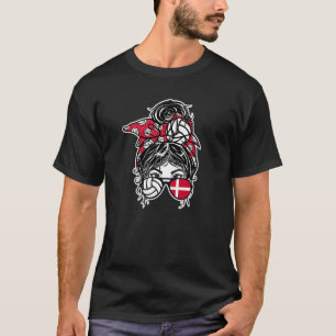 Denmark Volleyball Messy Bun Hair Girl Danish Fla T-Shirt