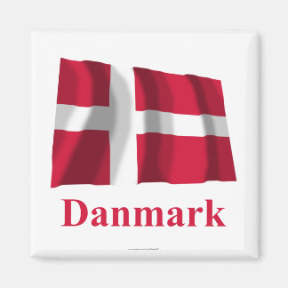 Denmark Waving Flag with Name in Danish Magnet
