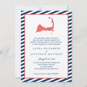 Dennisport Cape Cod Map and Stripes Wedding Invitation