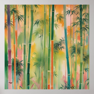 Dense Bamboo Forest at Sunset Poster