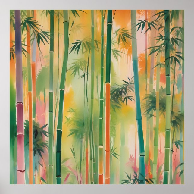 Dense Bamboo Forest at Sunset Poster (Front)