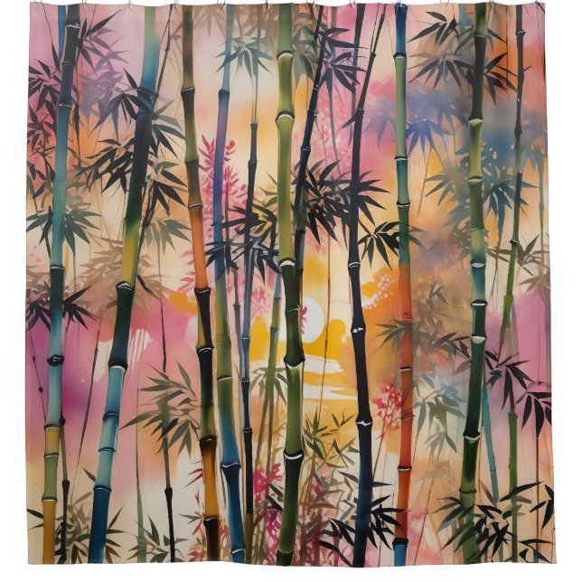 Dense Bamboo Forest at Sunset Shower Curtain (Front)