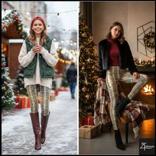 Dense Brown Black Mini Plaid Check Leggings
