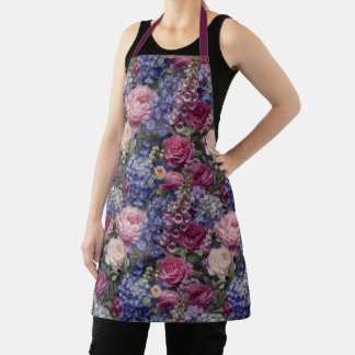 Dense English Garden Floral Arrangement Apron