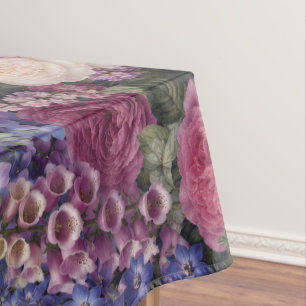 Dense English Garden Floral Arrangement Tablecloth