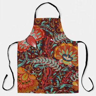 Dense floral ornamental hand draw fantasy flowers apron