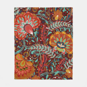 Dense floral ornamental hand draw fantasy flowers fleece blanket
