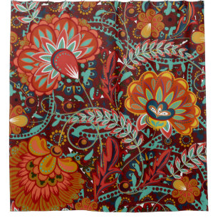 Dense floral ornamental hand draw fantasy flowers  shower curtain