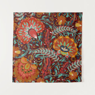 Dense floral ornamental hand draw fantasy flowers tapestry