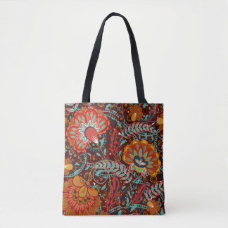 Dense floral ornamental hand draw fantasy flowers  tote bag