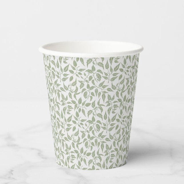 Dense Foliage Botanical Leaf Rustic Party Sage Paper Cups (Front)
