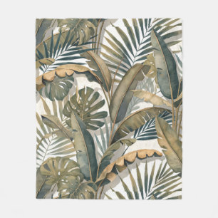 Dense Jungle Foliage Tropical Olive Botanical Fleece Blanket