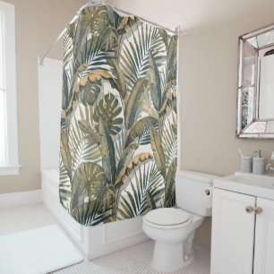 Dense Jungle Foliage Tropical Olive Botanical Patt Shower Curtain