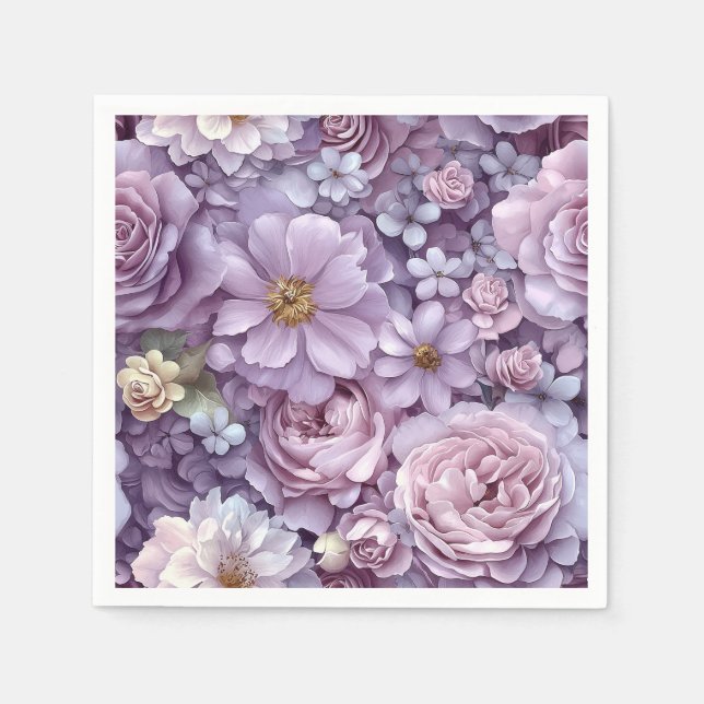 Dense Pastel Pink and Purple Botanical Art Napkin (Front)