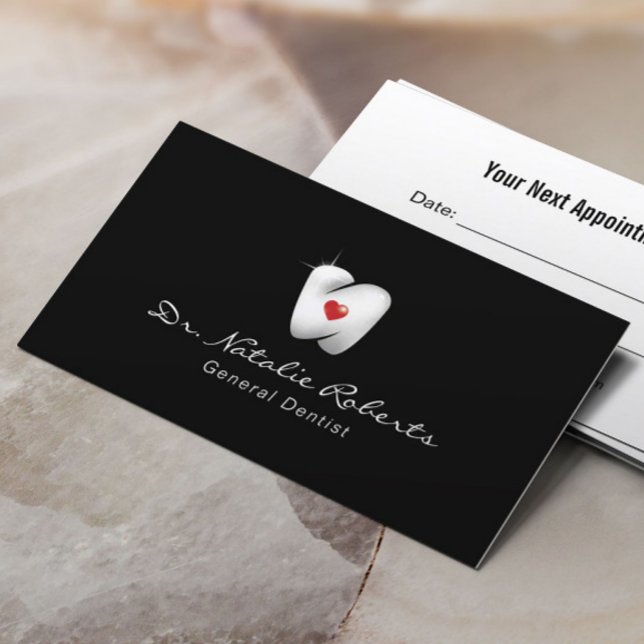 Dental 3D Heart Tooth Logo Professional Dentist Appointment Card (Creator Uploaded)