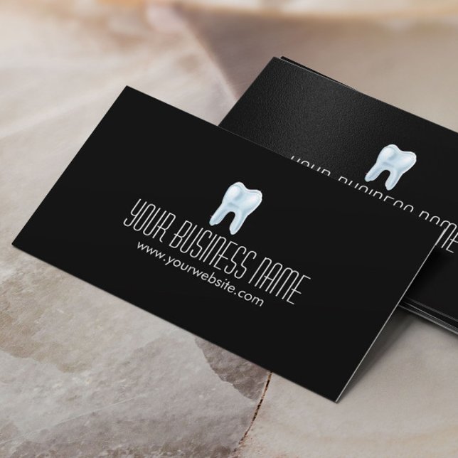 Dental 3D Tooth Dentist Plain Black Business Card (Creator Uploaded)