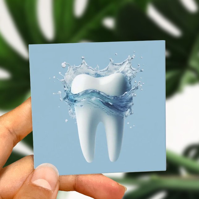Dental 3D Tooth & Water Elegant Dentist Square Business Card (Creator Uploaded)