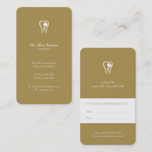 Dental Appointment Card | Gold Dentist (Front/Back)