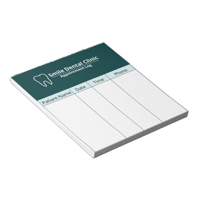 Dental Appointment Log Sheet for Clinics Notepad (Angled)