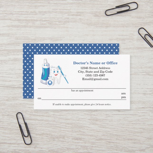 Dental Appointment Reminder Business Card (Front/Back In Situ)