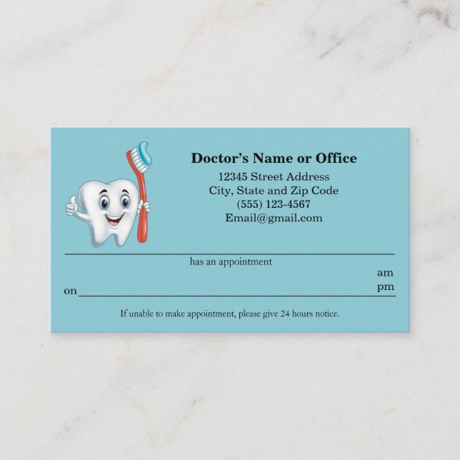 Dental Appointment Reminder  Business Card (Front)