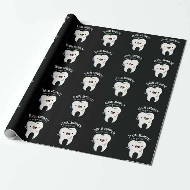 Dental Arithmetic Funny Tooth Pun Dark BG Wrapping Paper (Unrolled)