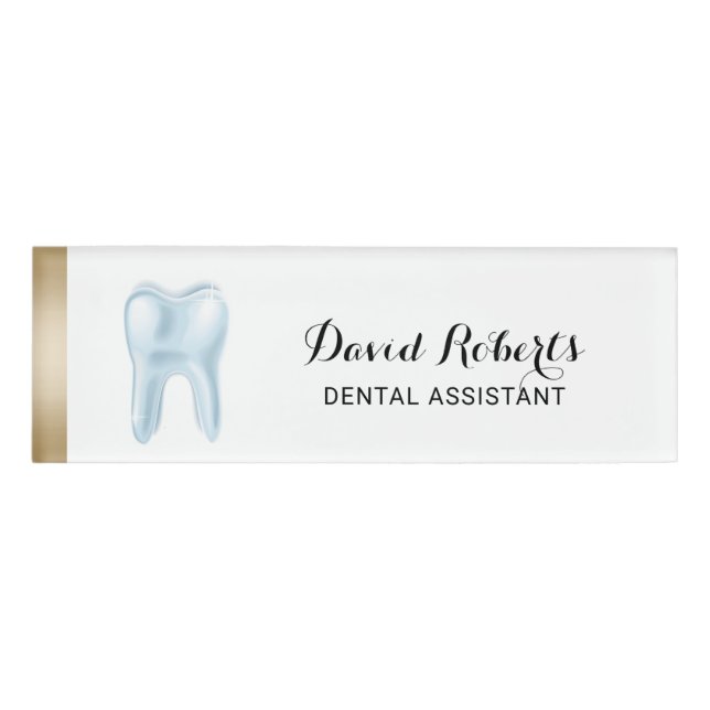 Dental Assistant 3D Tooth Logo Dentist Name Tag (Front)