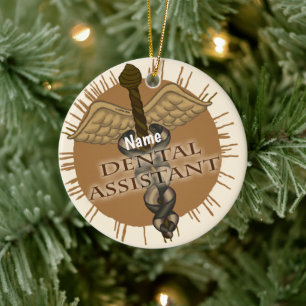 Dental Assistant Caduceus Ceramic Tree Decoration