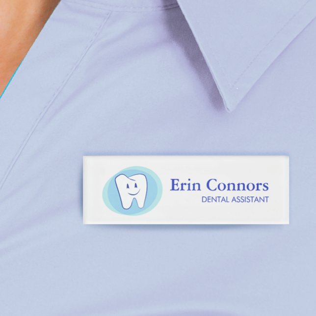 Dental Assistant Dentist Smiling Tooth Logo Name Tag (Creator Uploaded)