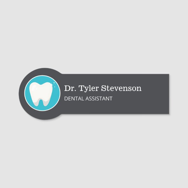 Dental Assistant Dentist Tooth Logo Name Tag (Front)