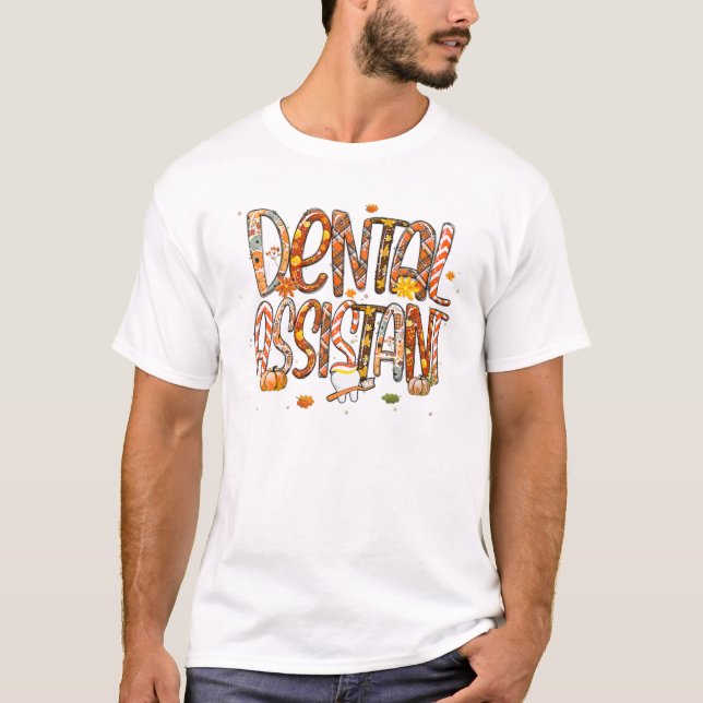 Dental Assistant Leopard Plaid Pilgrim Hat Fall Th T-Shirt (Front)