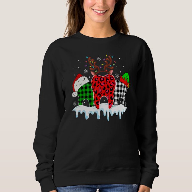 Dental Assistant Merry Christmas Leopard Plaid Too Sweatshirt (Front)