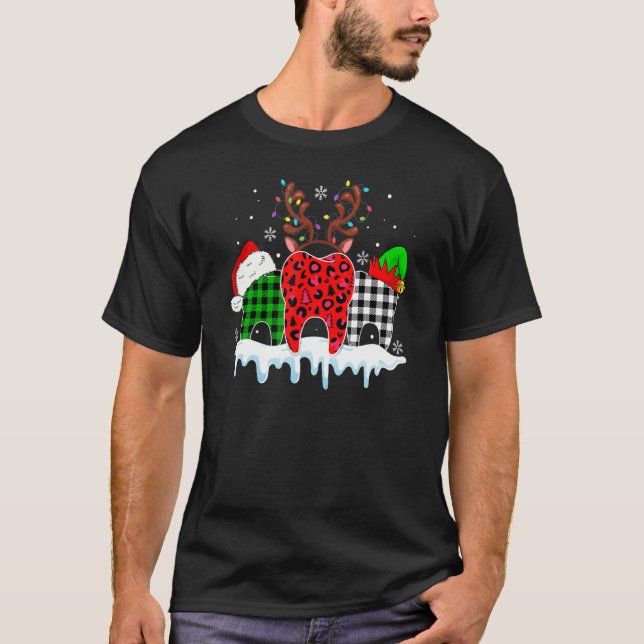 Dental Assistant Merry Christmas Leopard Plaid Too T-Shirt (Front)