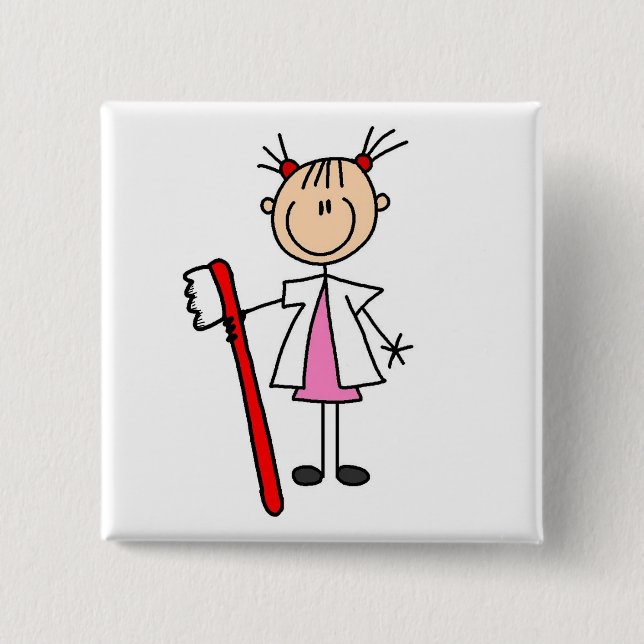 Dental Assistant With Toothbrush 15 Cm Square Badge (Front)