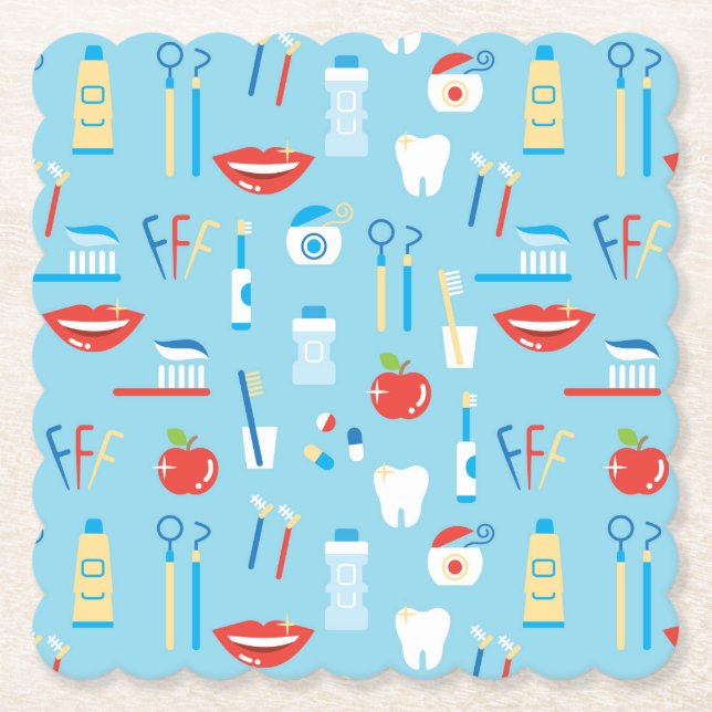 Dental Blue Pattern Paper Coaster (Front)