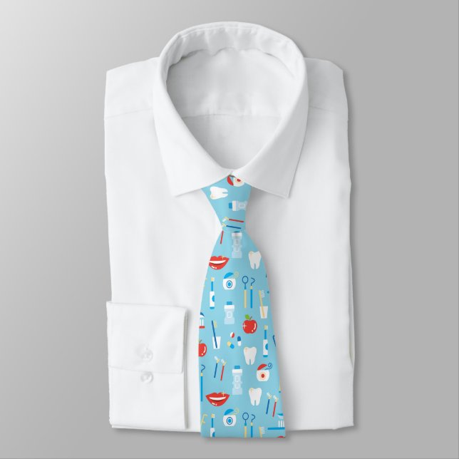 Dental Blue Pattern Tie (Tied)