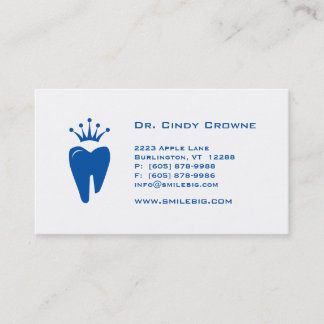Dental Business Card Crown Tooth Logo Royal Blue
