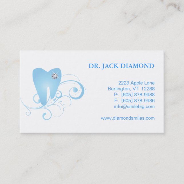 Dental Business Card Diamond Tooth Logo Blue 3 (Front)